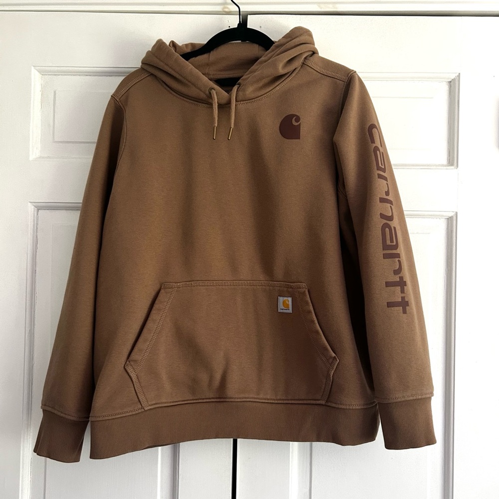 Worn Carhartt Men's Tan Hoodie- size xl